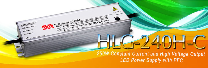 HLG-240H-C Series (250W Constant Current and High Voltage Output LED Power Supply with PFC)